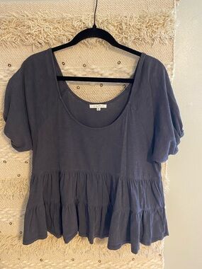 Z Supply Slate Gray Short Sleeve Peplum Tunic